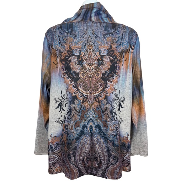 World Unity Embellished Graphic Drawstring Cowl Neck Top Size 2X - Picture 6 of 10